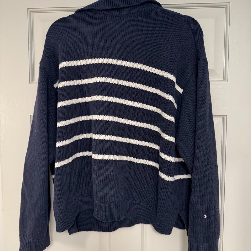 Banana Republic Factory Navy Striped Polo Cotton Blend Sweater. Size XL - Picture 2 of 4
